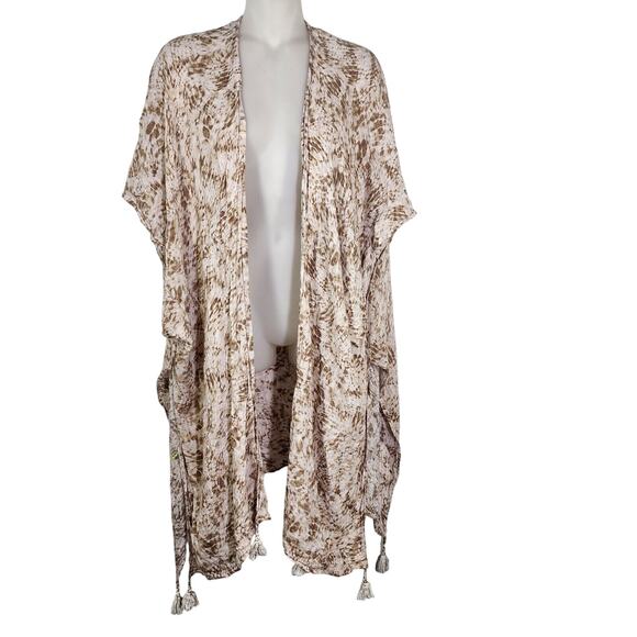 Nordstrom Kimono Cardigan One Size Ivory Sand Waverly Tassel Wrap 100% Viscose - Picture 1 of 12
